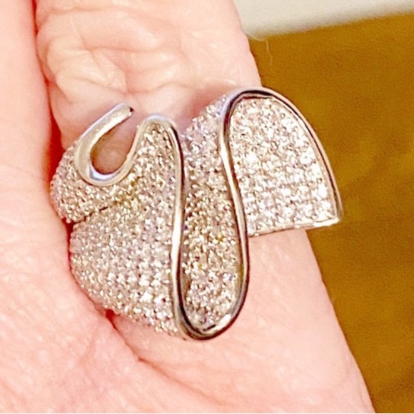 Jewelry - Stunning Party Silver Sparkling CZ Wave Cocktail Ring